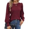 Hotouch Haut pour Femme Élégant Col Rond Manches Bouffantes Pull Casual Léger Manches Longues Blouse Hauts Automne Hiver(Bordeaux)