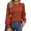 Hotouch Haut pour Femme Élégant Col Rond Manches Bouffantes Pull Casual Léger Manches Longues Blouse Hauts Automne Hiver(Caramel-1)