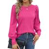Hotouch Haut pour Femme Élégant Col Rond Manches Bouffantes Pull Casual Léger Manches Longues Blouse Hauts Automne Hiver(Rose)