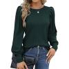 Hotouch Haut pour Femme Élégant Col Rond Manches Bouffantes Pull Casual Léger Manches Longues Blouse Hauts Automne Hiver(Vert-1)