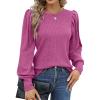 Hotouch Haut pour Femme Élégant Col Rond Manches Bouffantes Pull Casual Léger Manches Longues Blouse Hauts Automne Hiver(Violet)