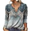 T-Shirt col V Blouses à Manches Longues pour Femmes Imprimé Tunique Tops Lâche Chemisier T-Shirts pour Femmes Sweat-Shirt Tuniques Basiques Haut Automne(Multicolore,S)(Bleu-u)