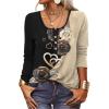 T-Shirt col V Blouses à Manches Longues pour Femmes Imprimé Tunique Tops Lâche Chemisier T-Shirts pour Femmes Sweat-Shirt Tuniques Basiques Haut Automne(Multicolore,S)(Noir)