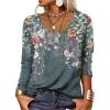 T-Shirt col V Blouses à Manches Longues pour Femmes Imprimé Tunique Tops Lâche Chemisier T-Shirts pour Femmes Sweat-Shirt Tuniques Basiques Haut Automne(Multicolore,S)(Vert)
