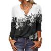 T-Shirt col V Blouses à Manches Longues pour Femmes Imprimé Tunique Tops Lâche Chemisier T-Shirts pour Femmes Sweat-Shirt Tuniques Basiques Haut Automne(Multicolore,S)(Noir-u)