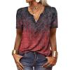 T-Shirt col V Blouses à Manches Longues pour Femmes Imprimé Tunique Tops Lâche Chemisier T-Shirts pour Femmes Sweat-Shirt Tuniques Basiques Haut Automne(Multicolore,S)(-Manche Courte- Rouge)