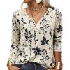 T-Shirt col V Blouses à Manches Longues pour Femmes Imprimé Tunique Tops Lâche Chemisier T-Shirts pour Femmes Sweat-Shirt Tuniques Basiques Haut Automne(Multicolore,S)(Style-d)