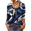 T-Shirt col V Blouses à Manches Longues pour Femmes Imprimé Tunique Tops Lâche Chemisier T-Shirts pour Femmes Sweat-Shirt Tuniques Basiques Haut Automne(Multicolore,S)(Bleu)