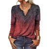 T-Shirt col V Blouses à Manches Longues pour Femmes Imprimé Tunique Tops Lâche Chemisier T-Shirts pour Femmes Sweat-Shirt Tuniques Basiques Haut Automne(Multicolore,S)(Rouge)