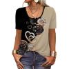 T-Shirt col V Blouses à Manches Longues pour Femmes Imprimé Tunique Tops Lâche Chemisier T-Shirts pour Femmes Sweat-Shirt Tuniques Basiques Haut Automne(Multicolore,S)(-Manche Courte-noir-1)