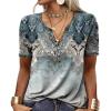 T-Shirt col V Blouses à Manches Longues pour Femmes Imprimé Tunique Tops Lâche Chemisier T-Shirts pour Femmes Sweat-Shirt Tuniques Basiques Haut Automne(Multicolore,S)(-Manche Courte- Bleu)