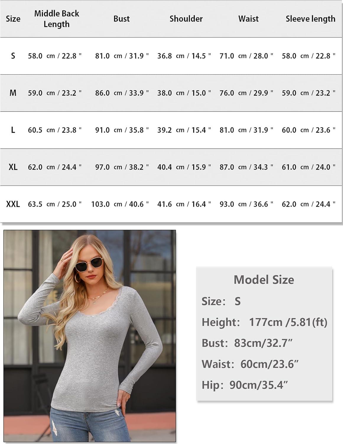 image:imageHaut Thermique Femme Col V sous Vetement Thermique Manches Longues Tee Shirt Thermique en Dentelle Lger Basic TShirt Top Slim Fit pour Hiver AutomneGris Clair