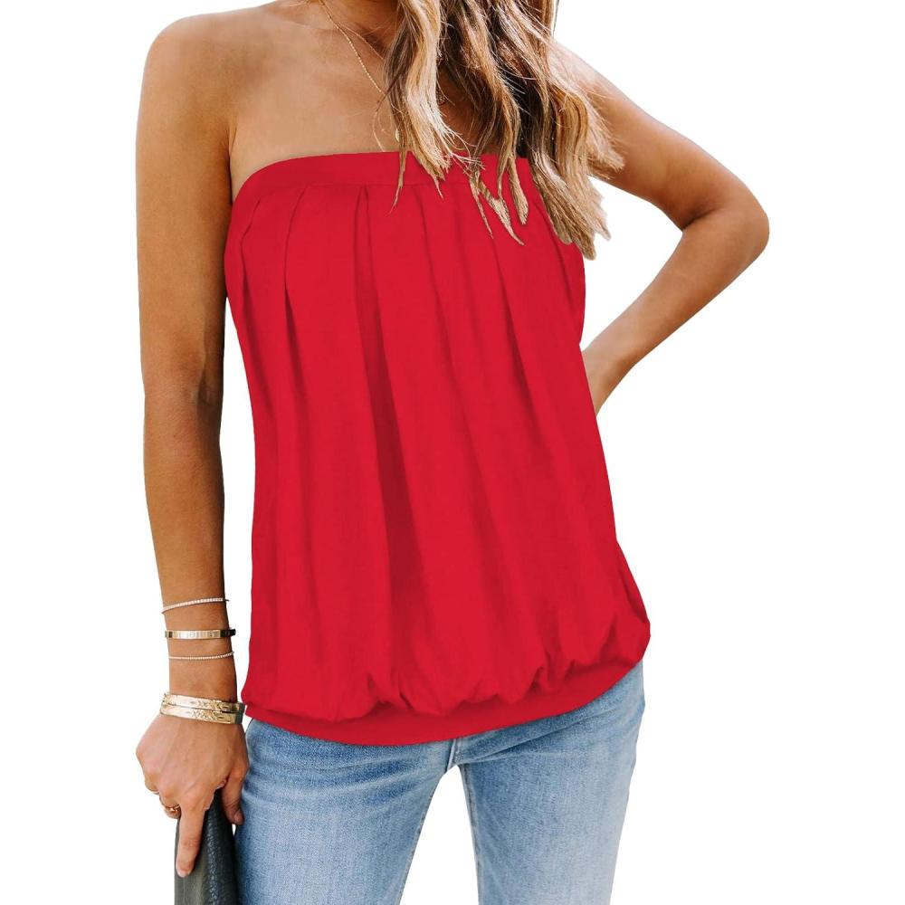 image:imageDbardeur dt pour femme Sans bretelles Dcontract Sans manches paules dnudesRouge
