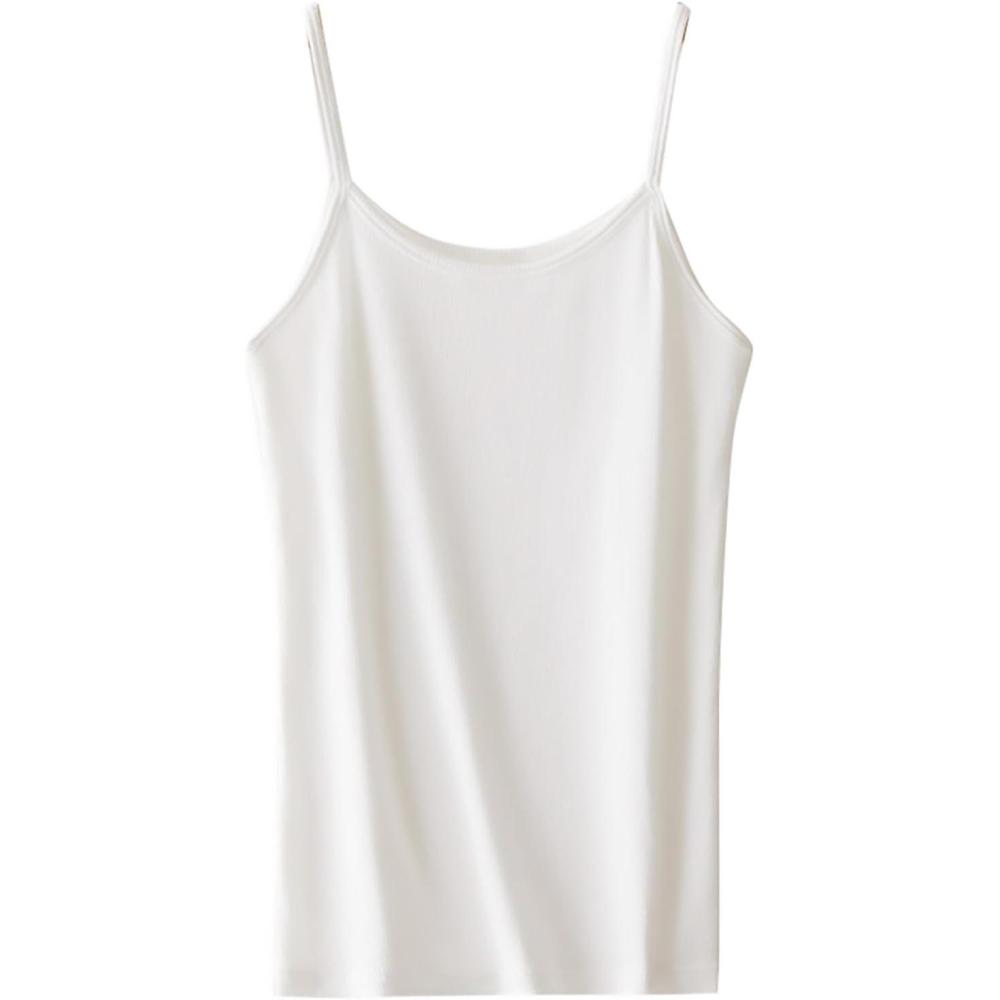 image:imageDbardeur spaghetti pour femme en coton bretelles spaghetti Dbardeur bretelles spaghetti Basique Dbardeur fin sans manches Tunique confortable Pour ltBlanc