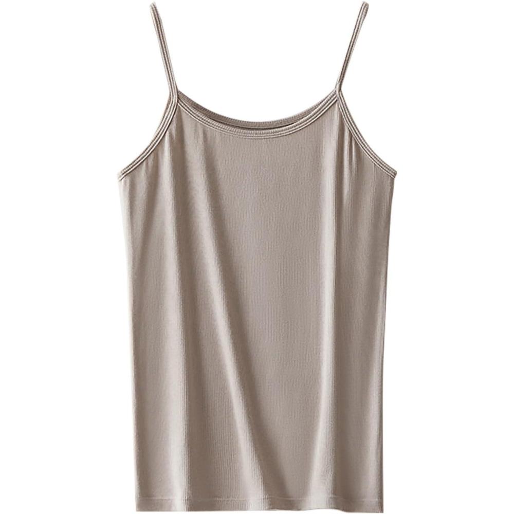image:imageDbardeur spaghetti pour femme en coton bretelles spaghetti Dbardeur bretelles spaghetti Basique Dbardeur fin sans manches Tunique confortable Pour ltBeige