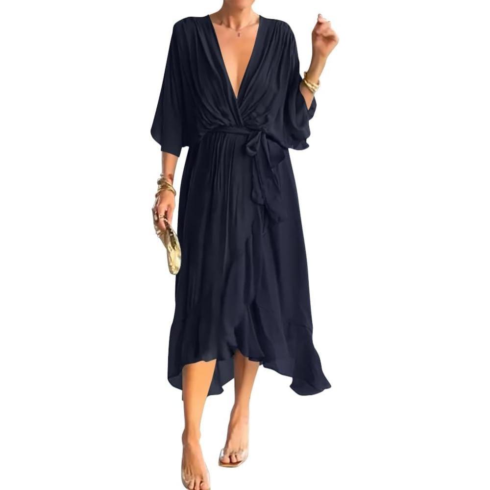 image:imageOnsoyours Femmes Robe en Mousseline De Soie lgante Col Rond Robes Chic Patchwork Mini Robe Club Party Cocktail Dcontract StreetwearD Noir