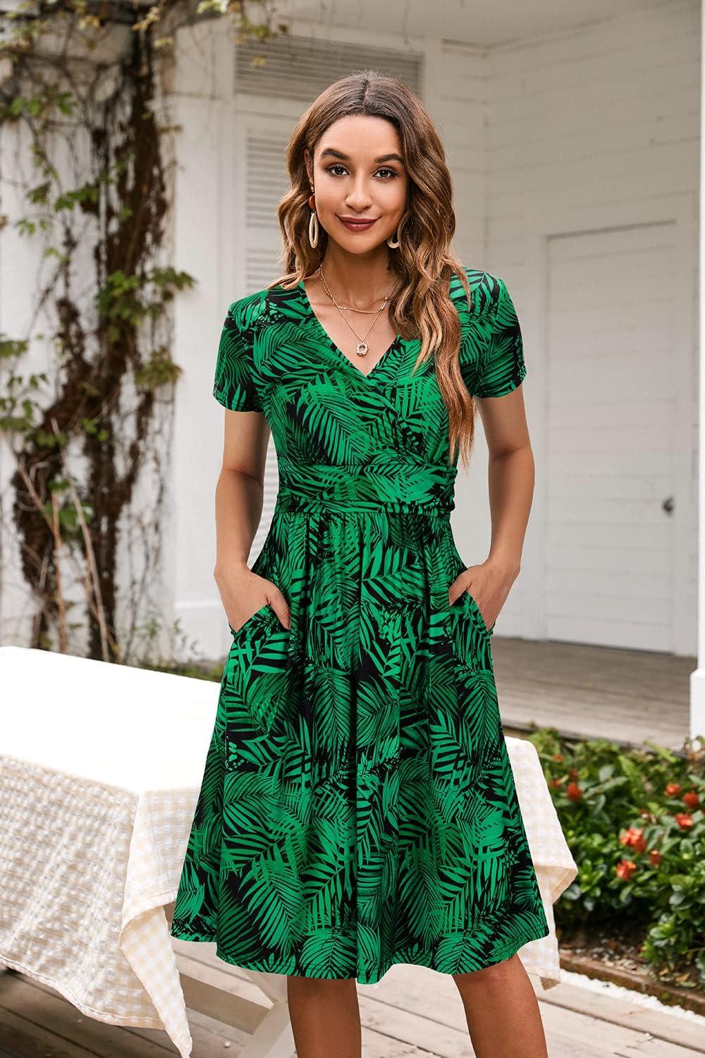 image:imageOUGES Femmes 2025 t Robe Dcontracte Col en V Manches Courtes Dames Printemps Fte des Mres Robe MidiFloralz28419