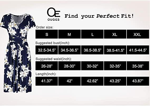 image:imageOUGES Femmes 2025 t Robe Dcontracte Col en V Manches Courtes Dames Printemps Fte des Mres Robe MidiFloralz28419