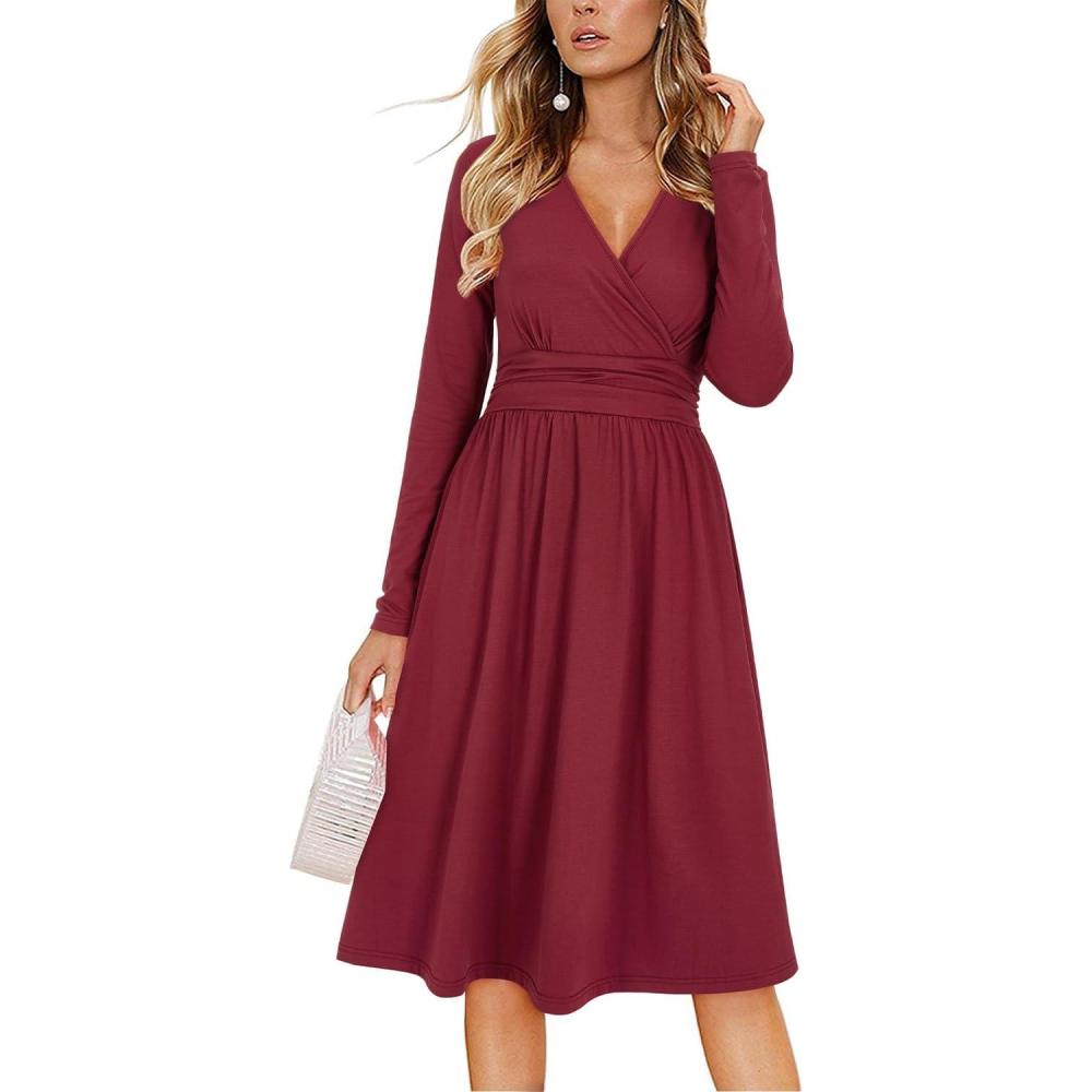 image:imageOUGES Femmes 2025 t Robe Dcontracte Col en V Manches Courtes Dames Printemps Fte des Mres Robe MidiVin