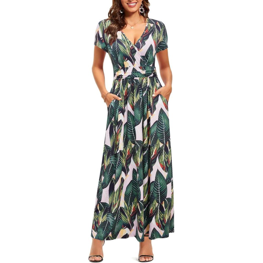 image:imageOUGES Robe dt dcontracte col en V pour Femme Taille Haute sans Manches Robe de Plage Split Fleurs Longues Robes dcontractesAfloral29