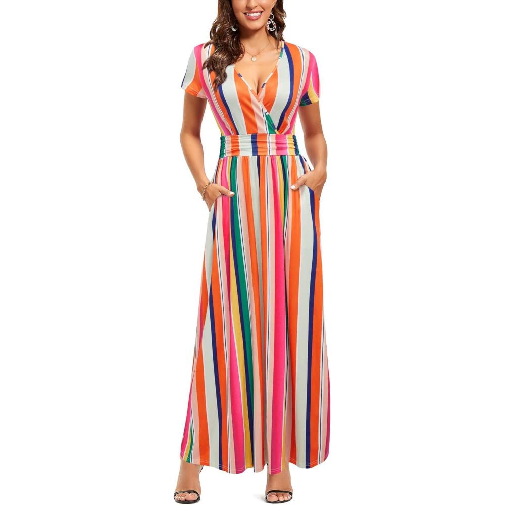 image:imageOUGES Robe dt dcontracte col en V pour Femme Taille Haute sans Manches Robe de Plage Split Fleurs Longues Robes dcontractesAfloral34
