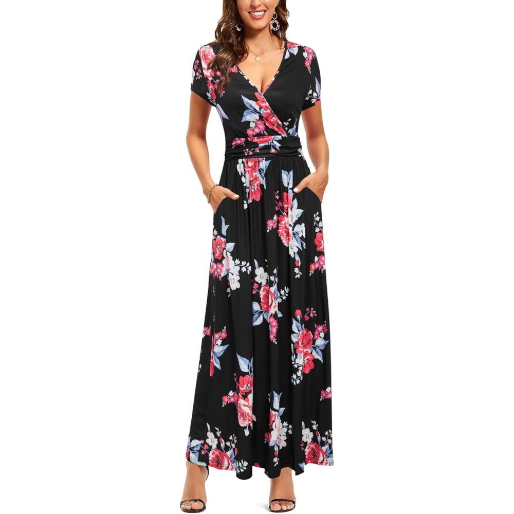 image:imageOUGES Robe dt dcontracte col en V pour Femme Taille Haute sans Manches Robe de Plage Split Fleurs Longues Robes dcontractesAfloral6