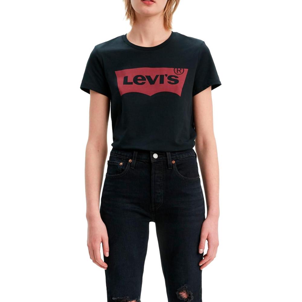 image:imageLevis The Perfect Tee TShirt Femme Pattern Batwing LogoStonewashed Black
