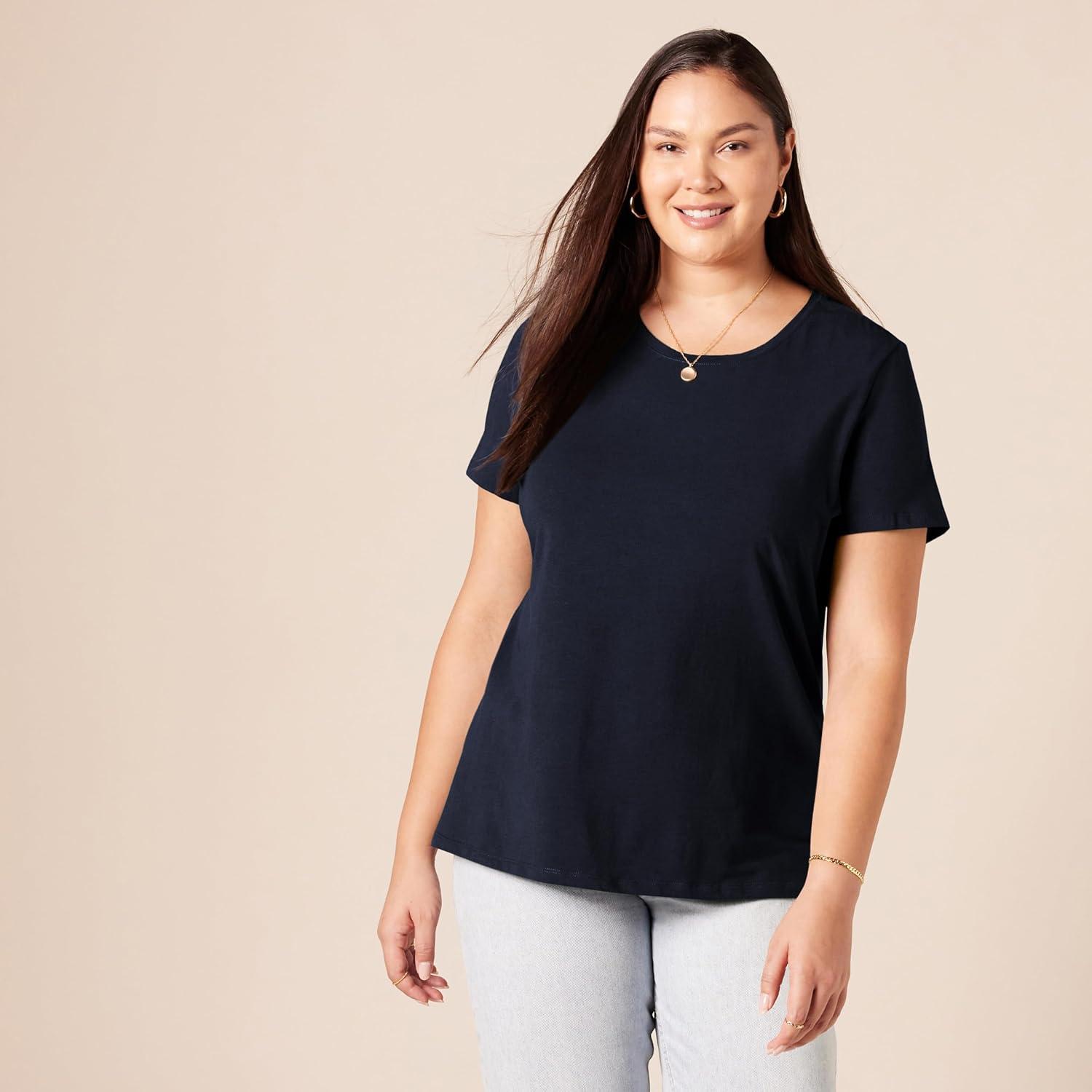 image:imageAmazon Essentials TShirt Manches Courtes Coupe Standard RasdeCou et Col en V Femme Packs MultiplesBlancBleu MarineCharbon ChinNoir