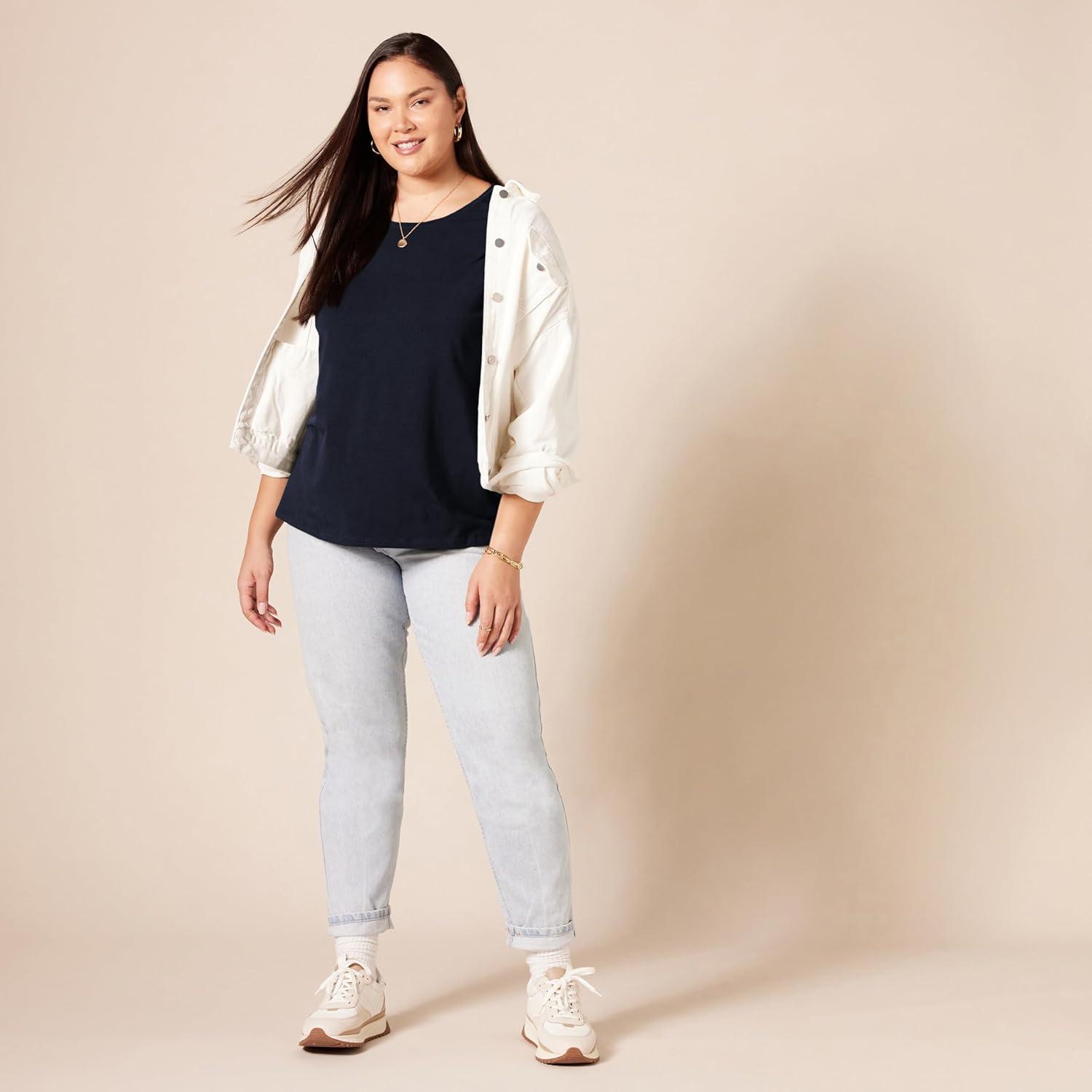 image:imageAmazon Essentials TShirt Manches Courtes Coupe Standard RasdeCou et Col en V Femme Packs MultiplesBlancBleu MarineCharbon ChinNoir