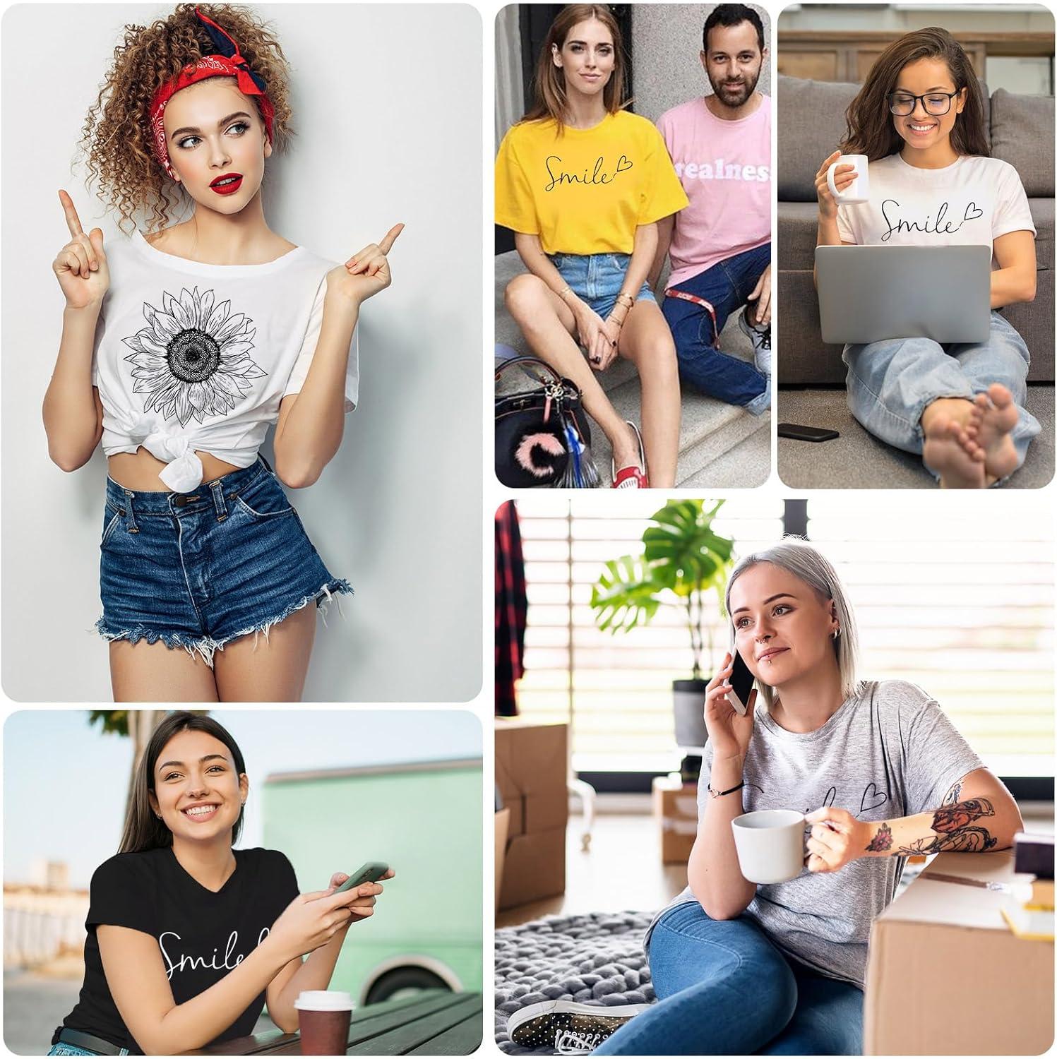 image:imageheekpek Femme T Shirt Blanc Chic T Shirts Col Rond Haut Manches Courtes Ete T Shirt Coton Tee Shirt Imprim pour Femmes FilesTournesol Noir
