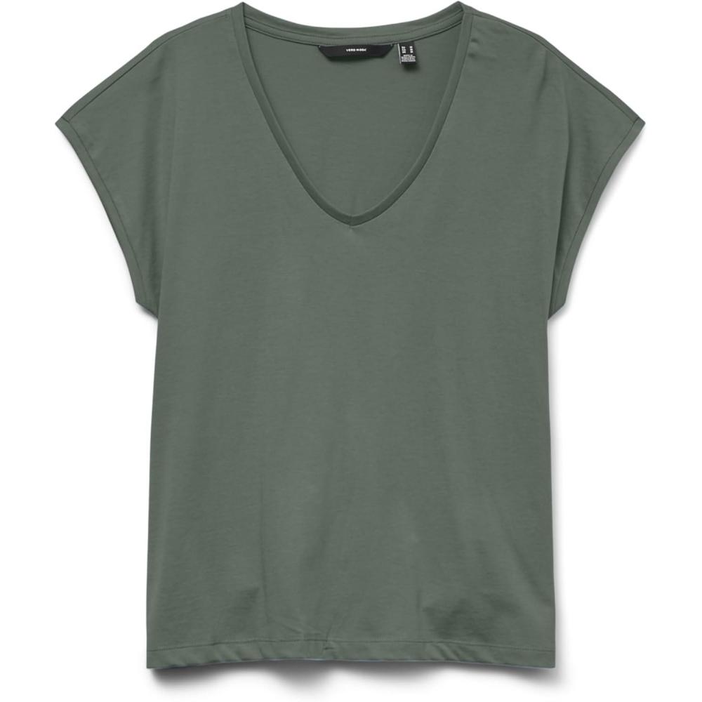 image:imageVERO MODA Neck Tee Vmluna SS TShirt  col en V JRS Noos FemmeLaurel Wreath