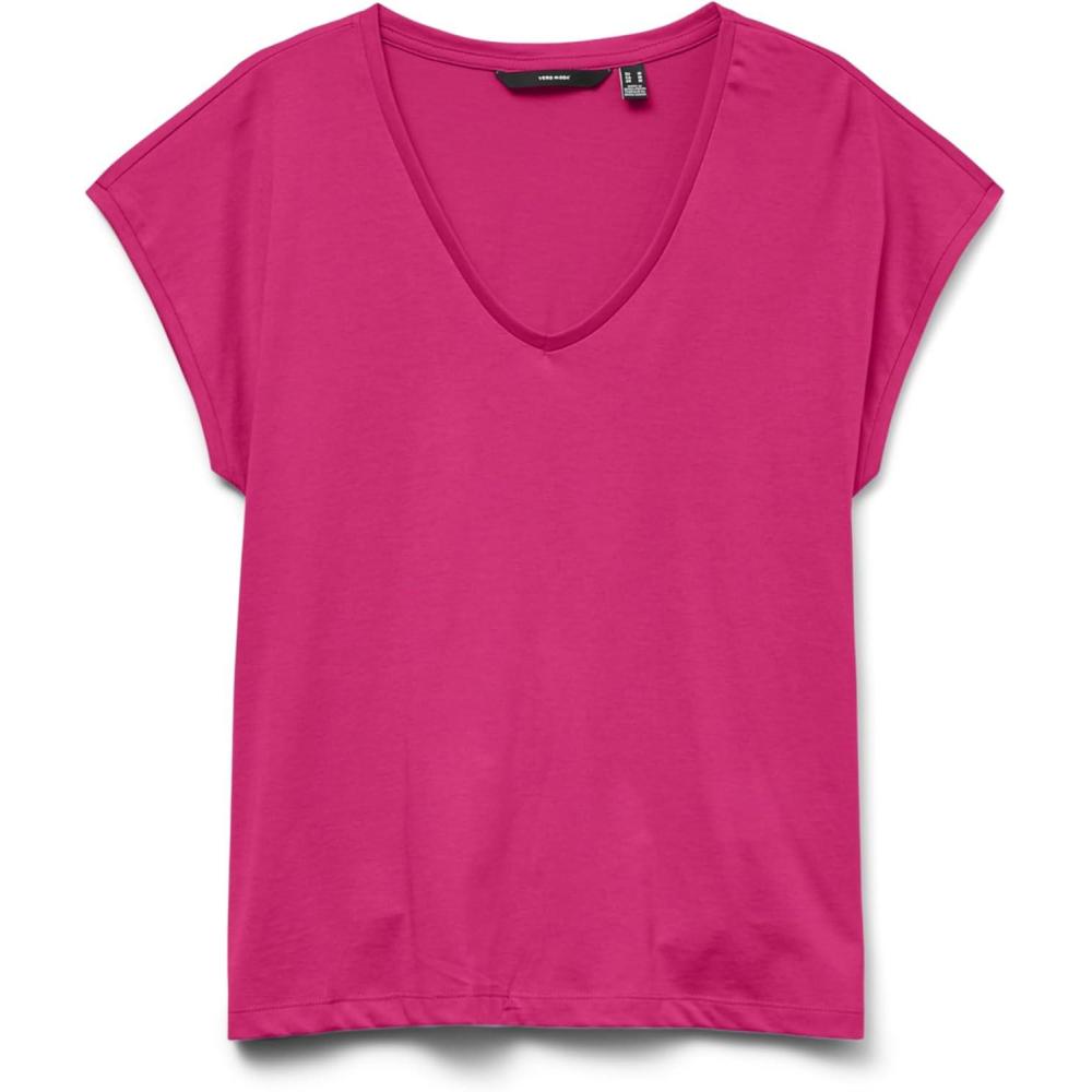 image:imageVERO MODA Neck Tee Vmluna SS TShirt  col en V JRS Noos FemmeRose