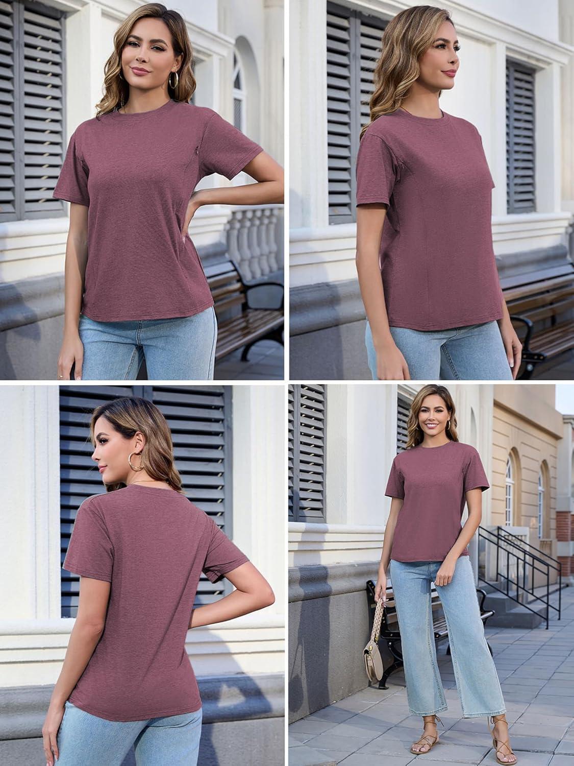 image:imageLove2Mi Lot de 3 ou 4 tshirts dallaitement avec fermeture clair cache ouverture dallaitement court tshirt dallaitement pour femmes enceintesVert ChinRouge VinNoir