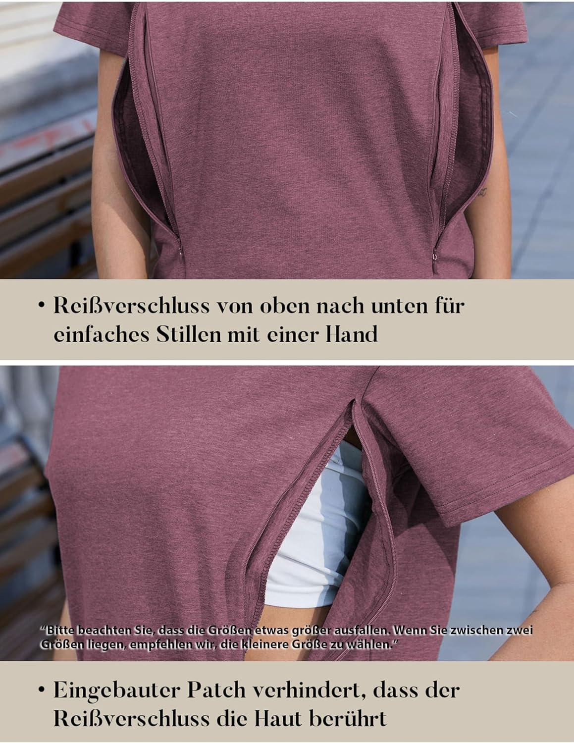 image:imageLove2Mi Lot de 3 ou 4 tshirts dallaitement avec fermeture clair cache ouverture dallaitement court tshirt dallaitement pour femmes enceintesVert ChinRouge VinNoir