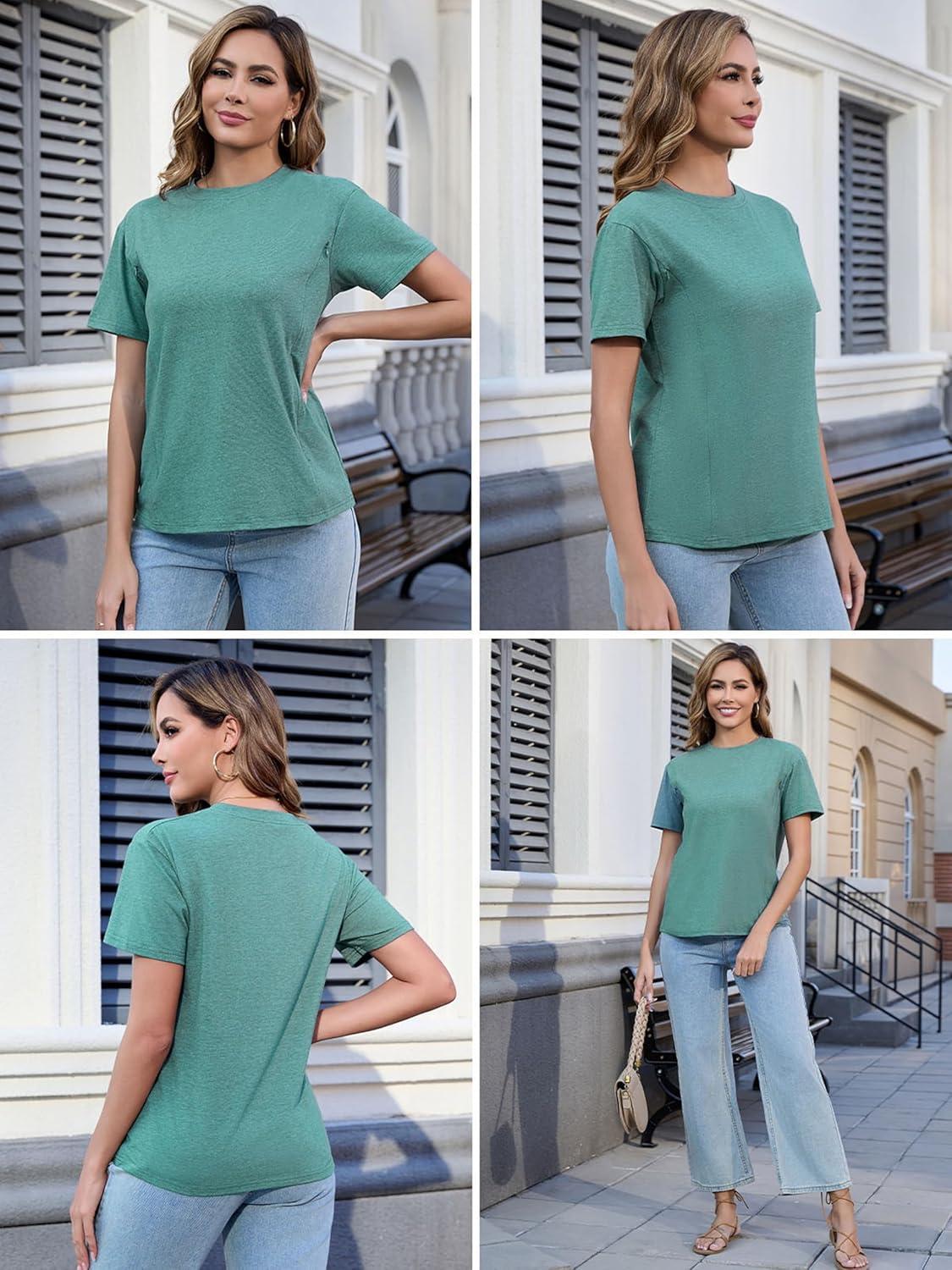 image:imageLove2Mi Lot de 3 ou 4 tshirts dallaitement avec fermeture clair cache ouverture dallaitement court tshirt dallaitement pour femmes enceintesVert ChinRouge VinNoir