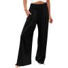 2026 – Pantalon pour femme taille haute avec poches, taille élastique, couleur unie, pantalon ample, pantalon long décontracté pour femme, pantalon élégant et moulant(Noir)