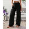Pantalon large décontracté et léger avec cordon de serrage pour femme(Noir)