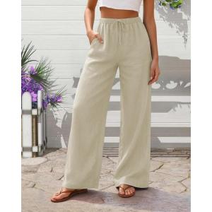 Pantalon large décontracté et léger avec cordon de serrage pour femme(Abricot)