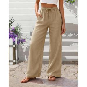 Pantalon large décontracté et léger avec cordon de serrage pour femme(Kaki)