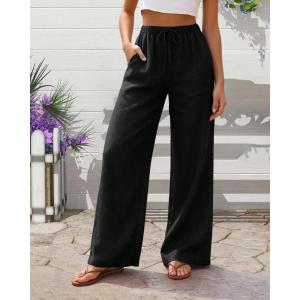 Pantalon large décontracté et léger avec cordon de serrage pour femme(Noir)