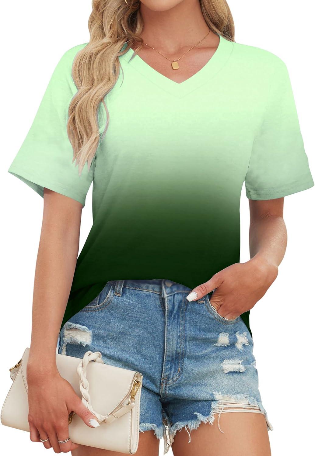 image:imageTShirt Manches Courtes et col en V pour Femme Tunique dcontracte dt Rayures S3XL 3456Dgrad2