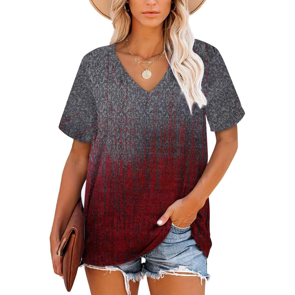 image:imageTShirt Manches Courtes et col en V pour Femme Tunique dcontracte dt Rayures S3XL 3456Dgrad1