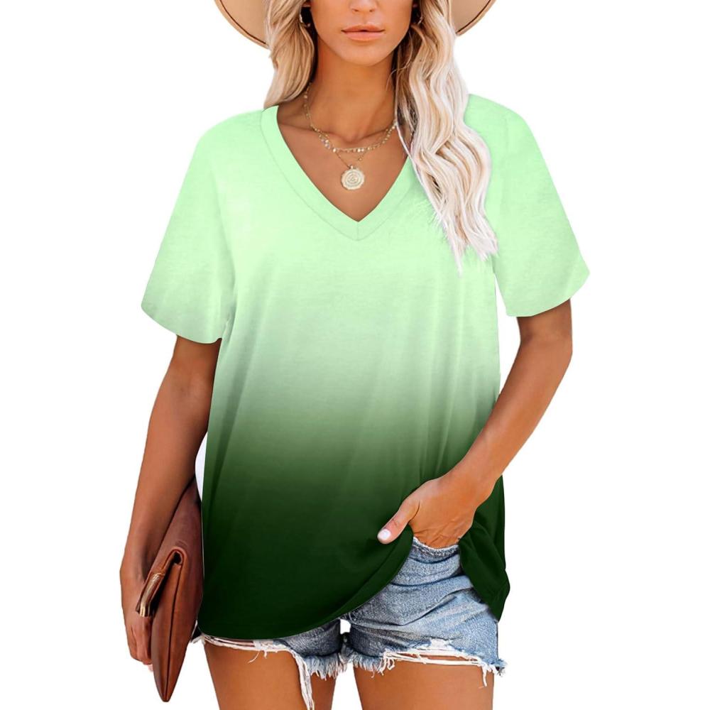 image:imageTShirt Manches Courtes et col en V pour Femme Tunique dcontracte dt Rayures S3XL 3456Dgrad2