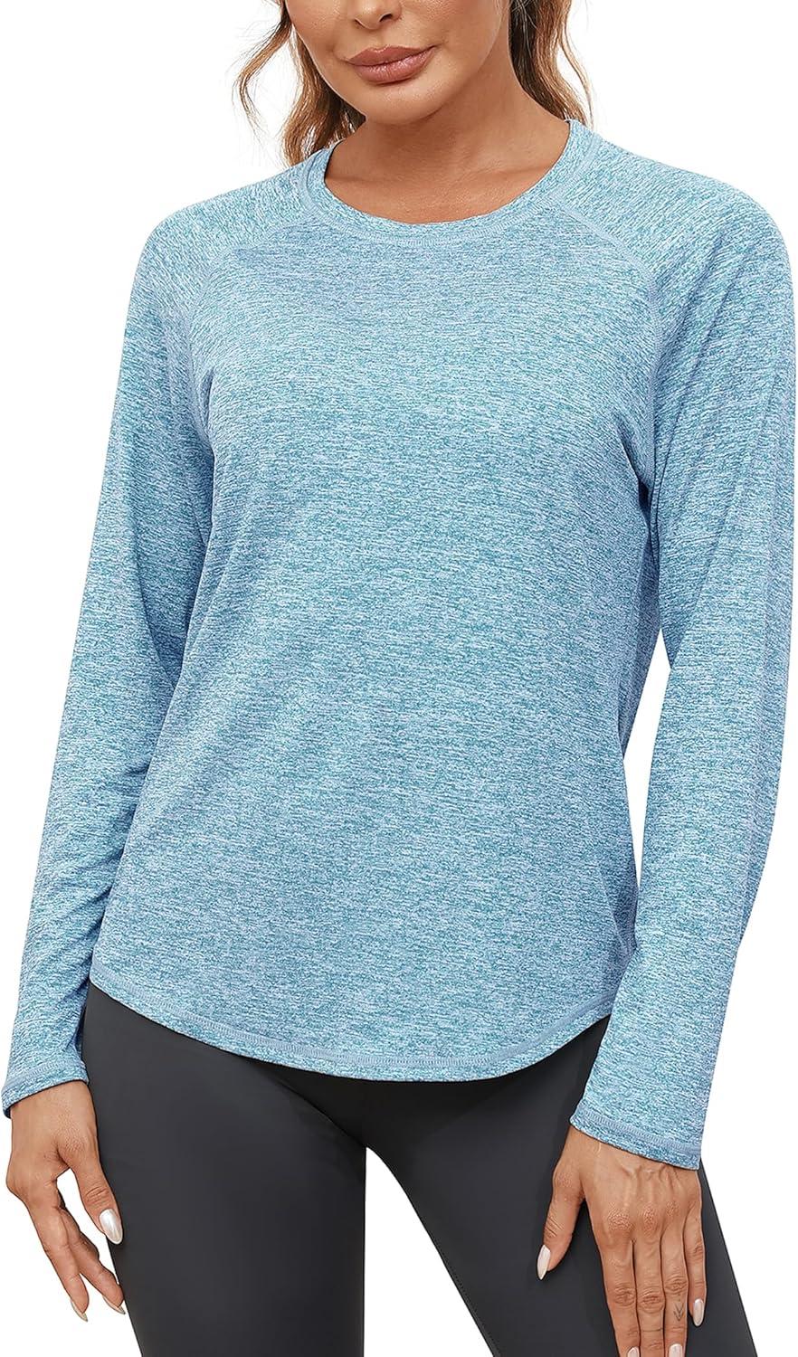 image:imageGyabnw TShirt de Sport Femme Manche Longue Tops et Col Rond Fitness Yoga Tee ShirtBleu