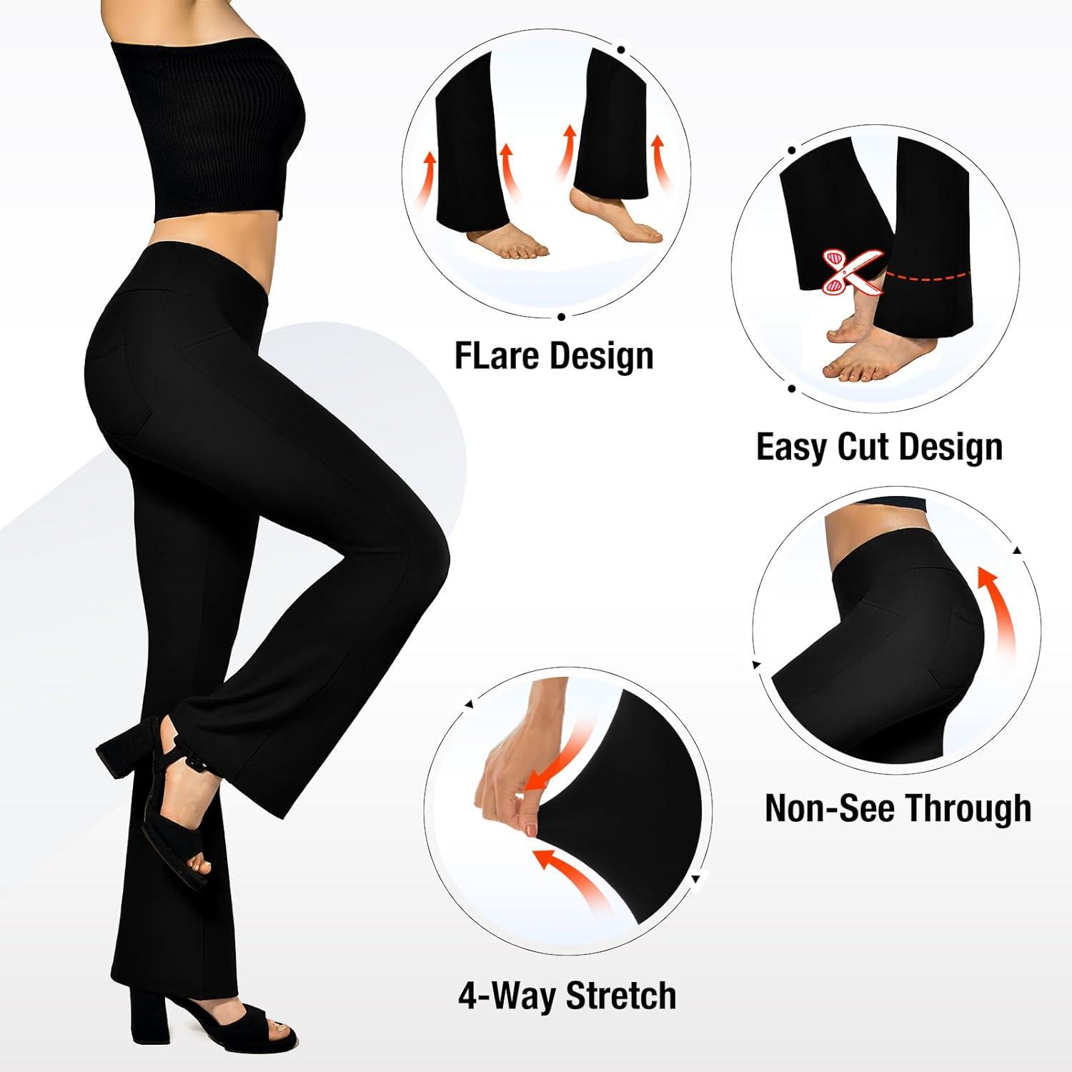 image:imageSINOPHANT Pantalon de Yoga Boocut avec 4 Poches pour Femme Taille Haute Opaque Yoga PantsConvient pour Le Pilates Le Sport Le Fitness Les Loisirs Le TravaillerBrun