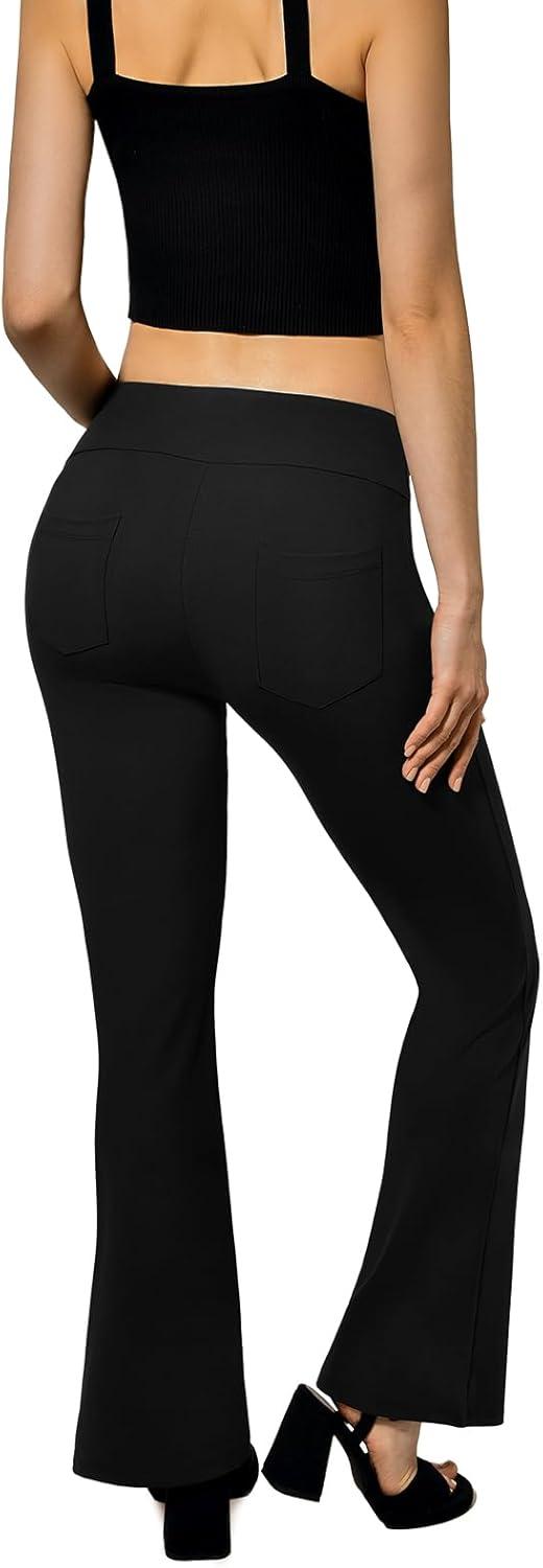 image:imageSINOPHANT Pantalon de Yoga Boocut avec 4 Poches pour Femme Taille Haute Opaque Yoga PantsConvient pour Le Pilates Le Sport Le Fitness Les Loisirs Le TravaillerBrun