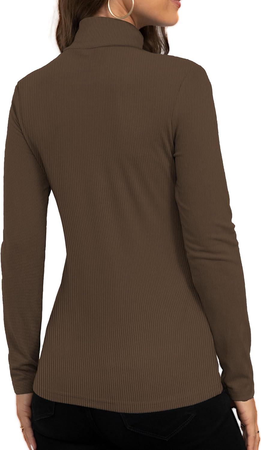image:imageTee Shirt Manche Longue Femme Elegant Basiques Col Roul Haut Femme Slim Fit Decontracte Automne Hiver T ShirtBrun