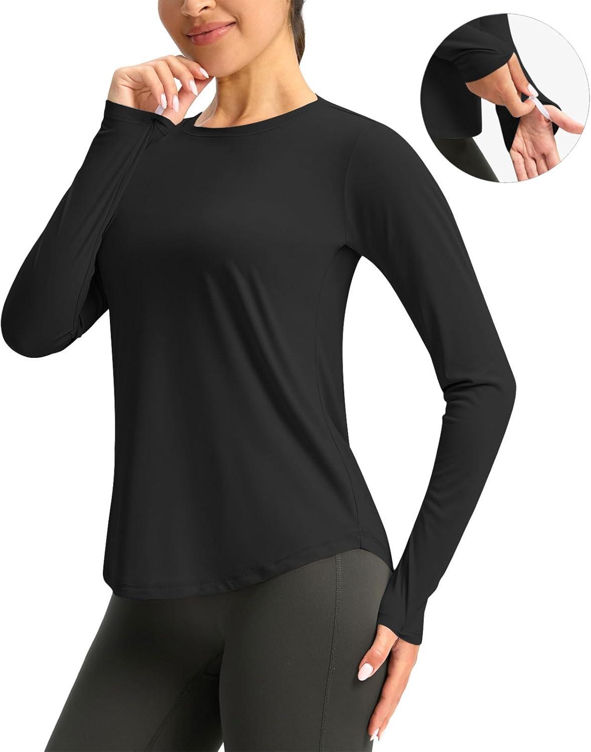 image:imageChemise Anti UV Femme TShirt De Protection Solaire Haut De Course Respirant Manches Longues TShirt Pour Femmes Protection UV Sport Sun Haut Lger Manche Longue Avec Trous Pour Les PoucesA1 Le noir