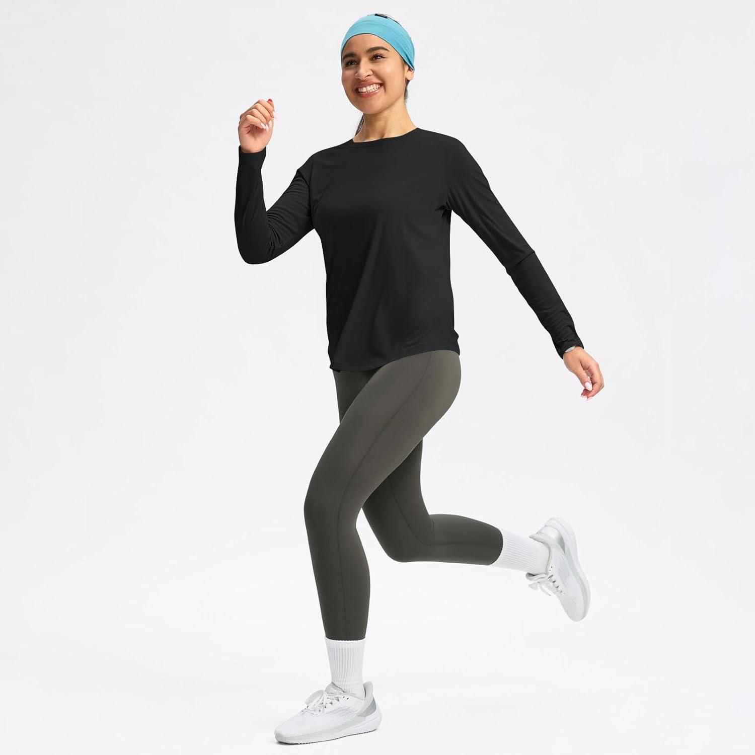 image:imageChemise Anti UV Femme TShirt De Protection Solaire Haut De Course Respirant Manches Longues TShirt Pour Femmes Protection UV Sport Sun Haut Lger Manche Longue Avec Trous Pour Les PoucesA1 Le noir