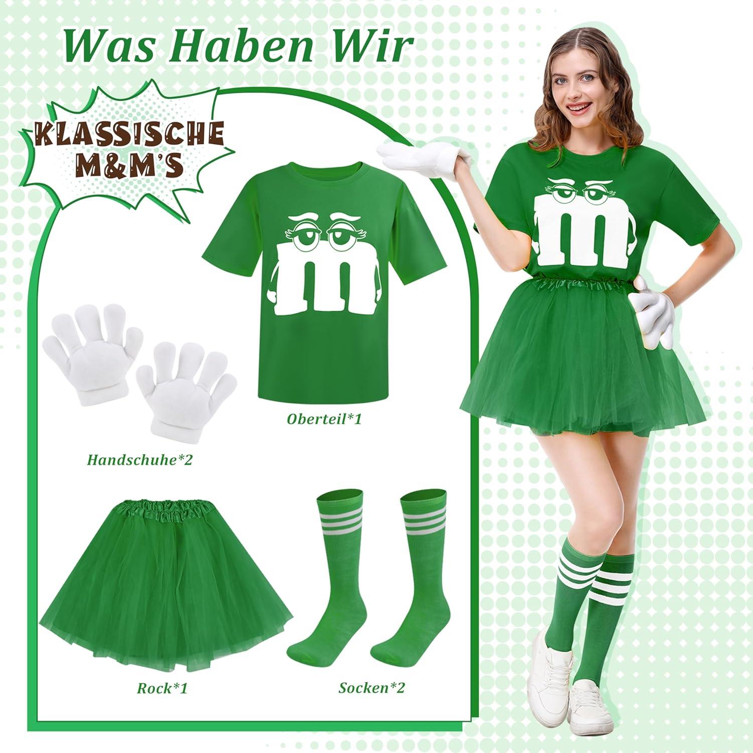 image:imageCostume Carnaval pour Femme Costume M et M avec Tshirt Imprim M amp Tutu amp Gants amp Chaussettes Rayures Dguisement Carnaval AdulteVert
